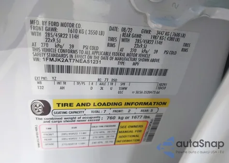 2022 Ford Expedition Limited Max из США, поврежденный, VIN 1FMJK2AT7NEA51231